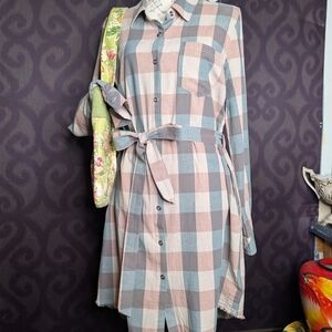 Plaid Button-Up Shirt Dress